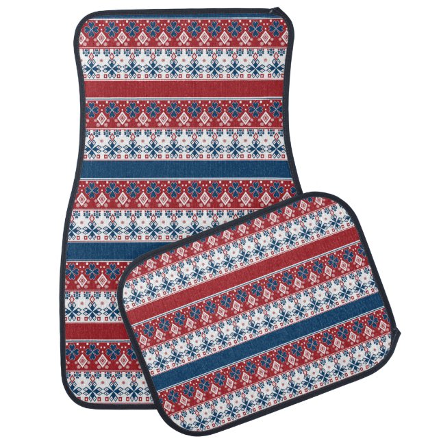 Red Blue Striped Norwegian Pattern  Car Floor Mat (Set)