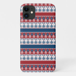Red Blue Striped Norwegian Pattern  iPhone 11 Case