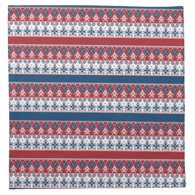 Red Blue Striped Norwegian Pattern  Cloth Napkin (Front)
