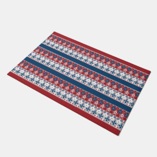 Red Blue Striped Norwegian Pattern Doormat