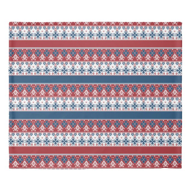 Red Blue Striped Norwegian Pattern  Duvet Cover (Front)