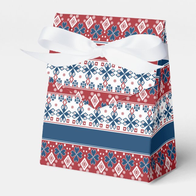 Red Blue Striped Norwegian Pattern  Favor Boxes (Front Side)