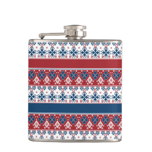 Red Blue Striped Norwegian Pattern  Flask