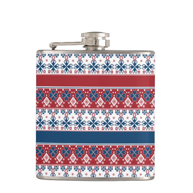 Red Blue Striped Norwegian Pattern  Flask (Front)