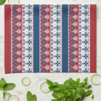 Red Blue Striped Norwegian Pattern  Kitchen Towel