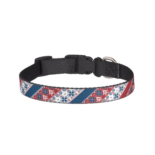 Red Blue Striped Norwegian Pattern  Pet Collar (Front)