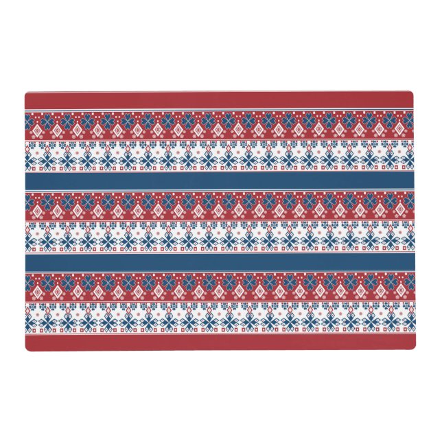Red Blue Striped Norwegian Pattern  Placemat (Front)