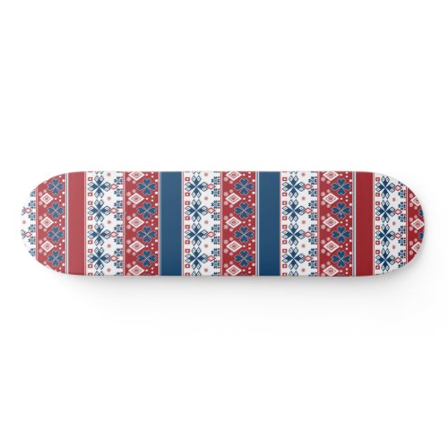 Red Blue Striped Norwegian Pattern  Skateboard