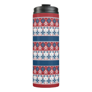 Red Blue Striped Norwegian Pattern Thermal Tumbler