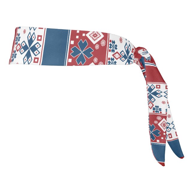 Red Blue Striped Norwegian Pattern  Tie Headband (Rotate 90)