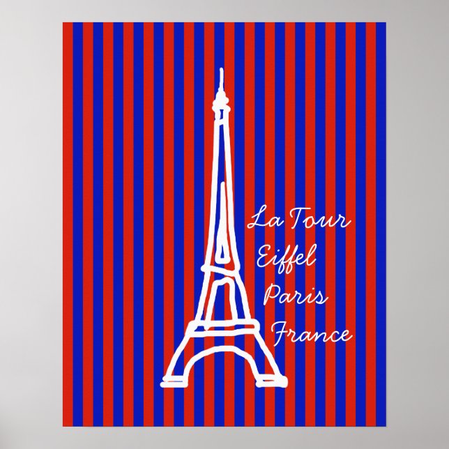 red blue stripes Eiffel paris Poster (Front)