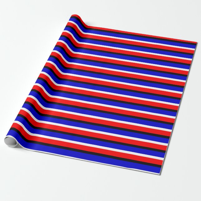 Red Blue Stripes Pattern Design Wrapping Paper (Unrolled)
