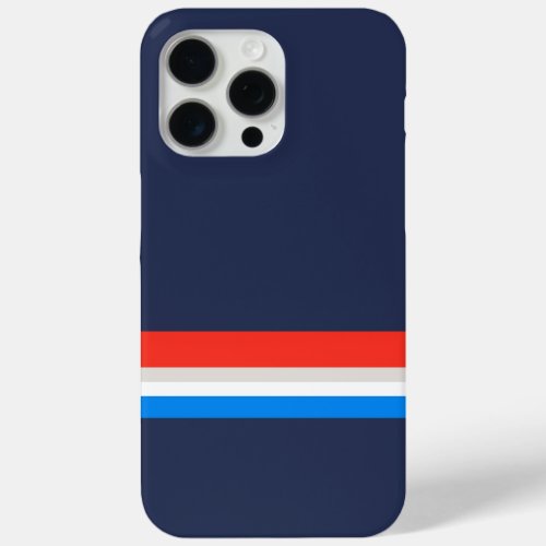 Red Blue Stripes Simple Stylish Navy Blue iPhone 15 Pro Max Case