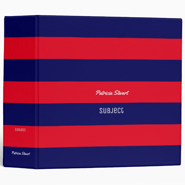 red & blue stripes with name and subject 3 ring binder (Front/Spine)