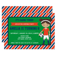 Red Blue Tan Girl Soccer Birthday Invitation