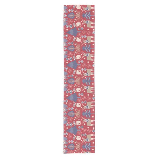 Red Blue Tan Scandinavian Christmas Pattern Short Table Runner | Zazzle