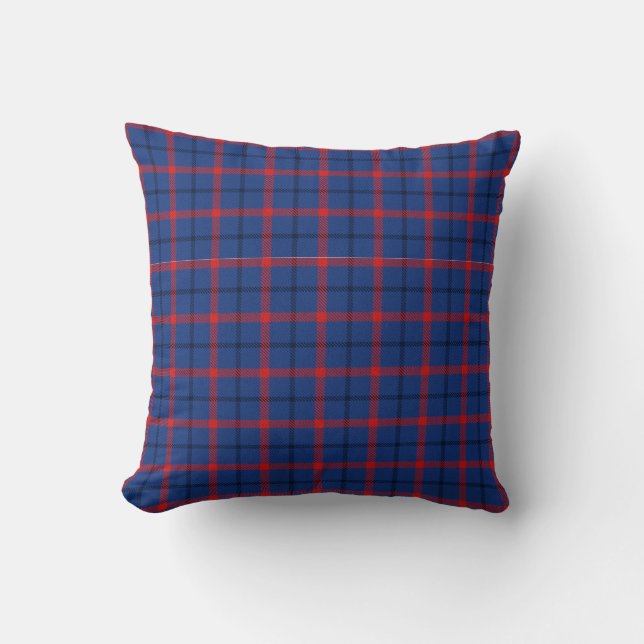 Red blue tartan plaid checkered country villa throw pillow (Front)