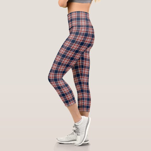 Red Blue Tartan Plaid Pattern Rustic  Capri Leggings