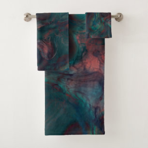 red, blue, teal and Purple Marble abstract Bath Towel Set