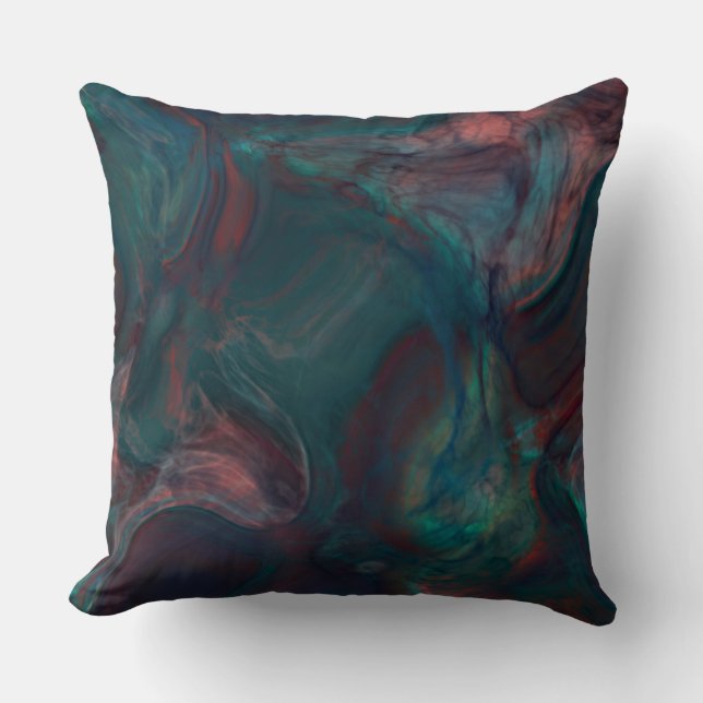 red, blue, teal and Purple Marble abstract Throw Pillow (Front)