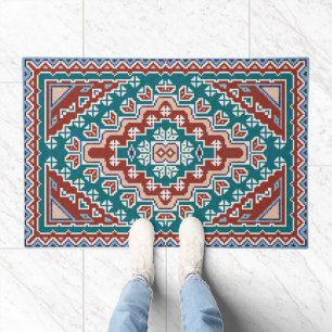 Red Blue Teal Native American Indians Navajo Doormat