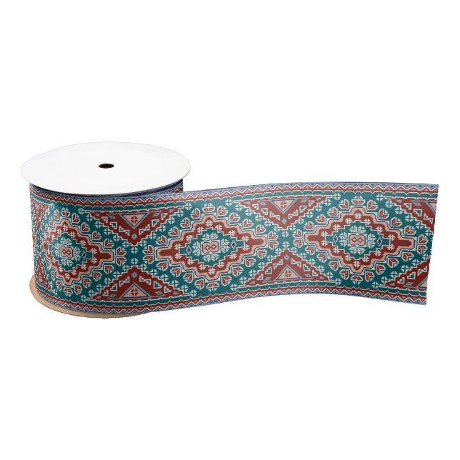 Red Blue Teal Native American Indians Navajo Satin Ribbon (Spool)