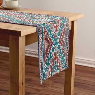 Red Blue Teal Native American Indians Navajo Short Table Runner