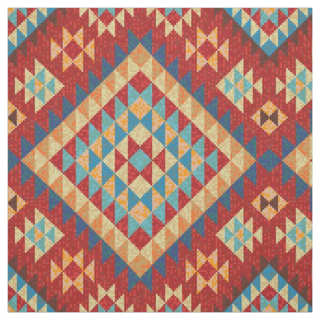 Red Blue Teal Orange Yellow Oriental Kilim Pattern Fabric (Swatch)