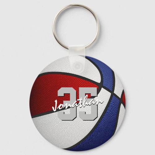 red blue team colors basketball keychain