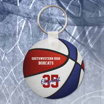 Red Blue Team Colors Basketball Sports Gifts Keychain by katz_d_zynes at Zazzle