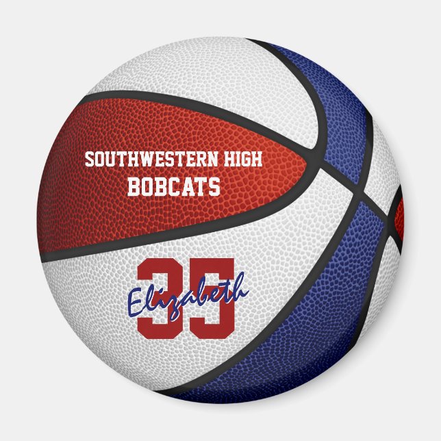 red blue team colors basketball sports gifts magnet (Front)