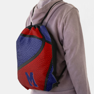 red blue team colors boys girls basketball drawstring bag