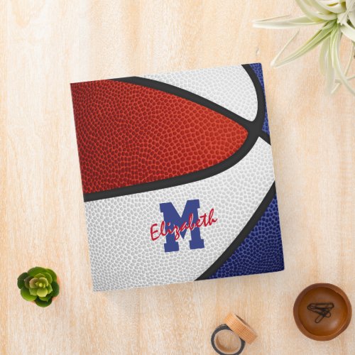 red blue team colors girls boys basketball 3 ring binder