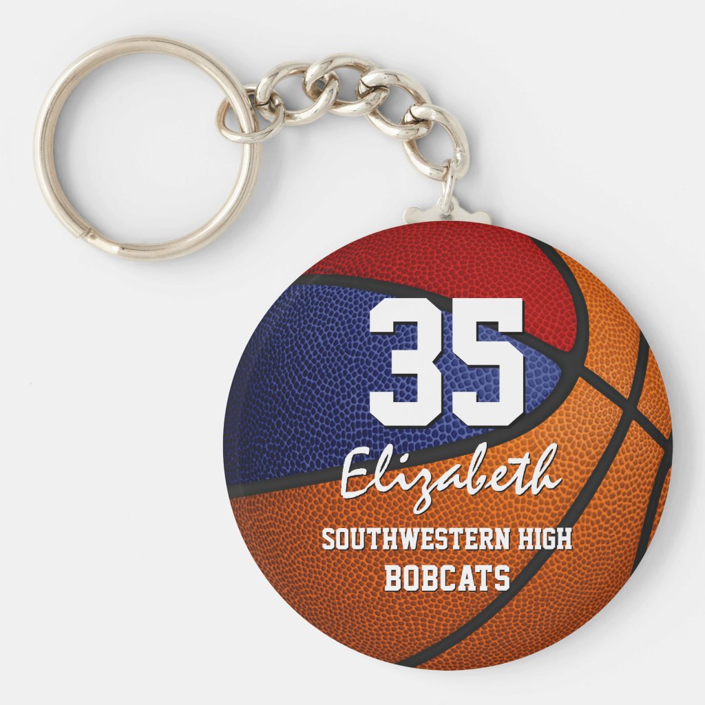 Red blue team colors girls boys basketball keychain
