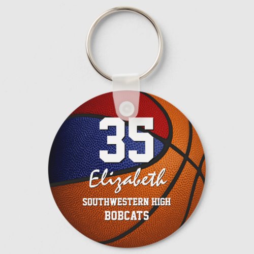 Red blue team colors girls boys basketball keychain