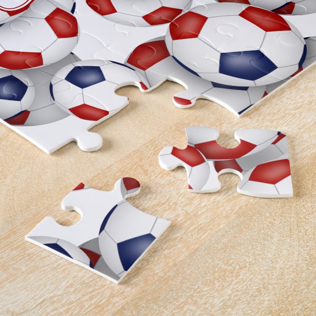 red blue team colors girls boys soccer jigsaw puzzle (Side)