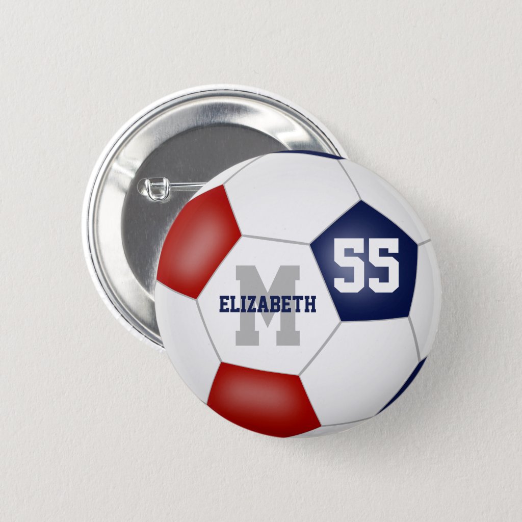 red blue team colors girls soccer personalized button