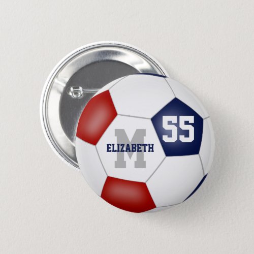 red blue team colors girls soccer personalized button