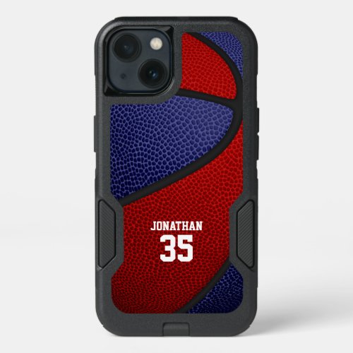 red blue team colors personalized basketball iPhone 13 case