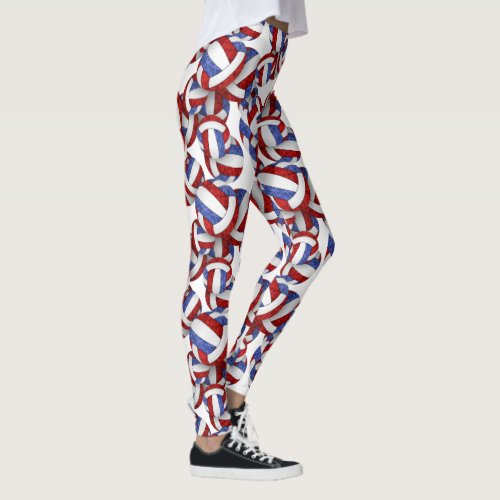 red blue team colors spirit volleyballs pattern leggings