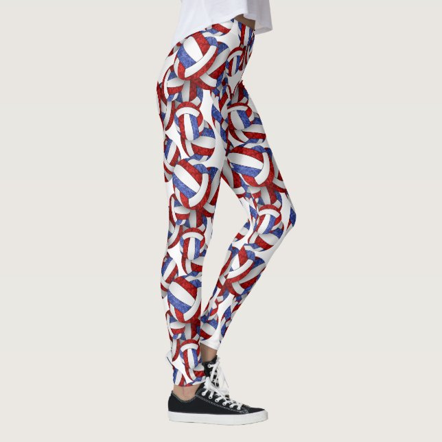 red blue team colors spirit volleyballs pattern leggings (Right)