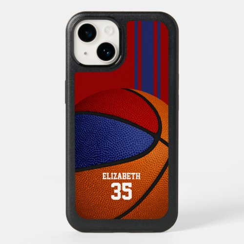 Red blue team colors varsity stripes basketball OtterBox iPhone 14 case