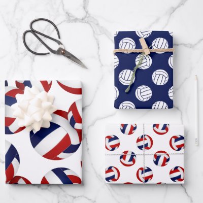red blue team colors volleyball 3 pc coordinating wrapping paper sheets