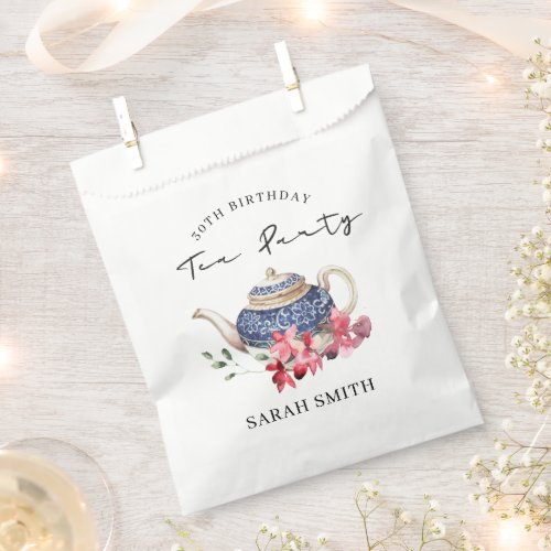 Red Blue Teapot Floral Any Age Birthday Tea Party Favor Bag