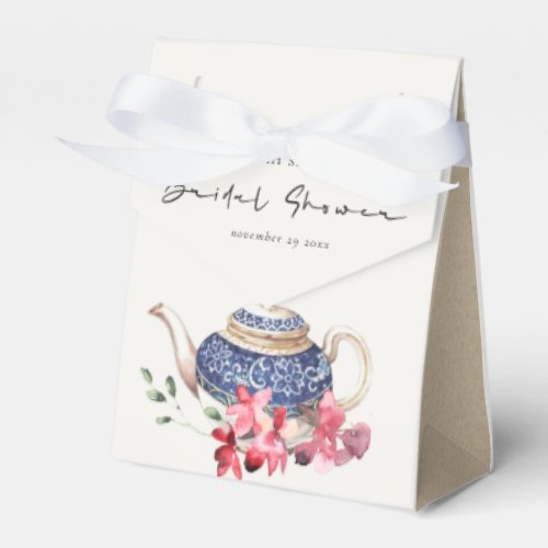 Red Blue Teapot Floral Bridal Shower Tea Party Favor Boxes