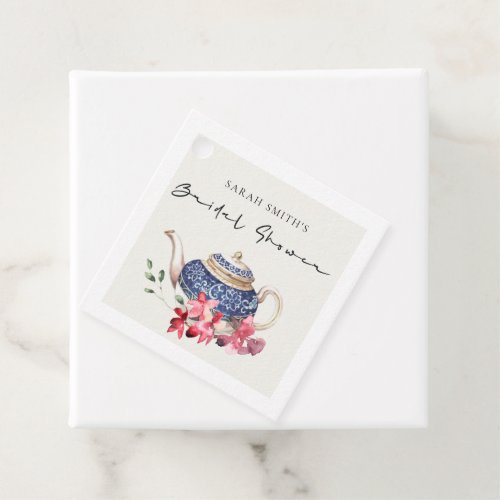 Red Blue Teapot Floral Bridal Shower Tea Party Favor Tags