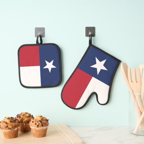 Red  Blue Texas State Flag Oven Mitt  Pot Holder Set