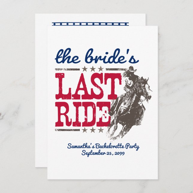 Red & Blue The Bride's Last Ride Invitation (Front/Back)