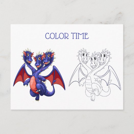 Red Blue Three Headed Dragon Coloring Activity
