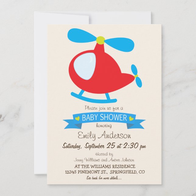 Red & Blue Toy Helicopter Baby Shower Invitation (Front)